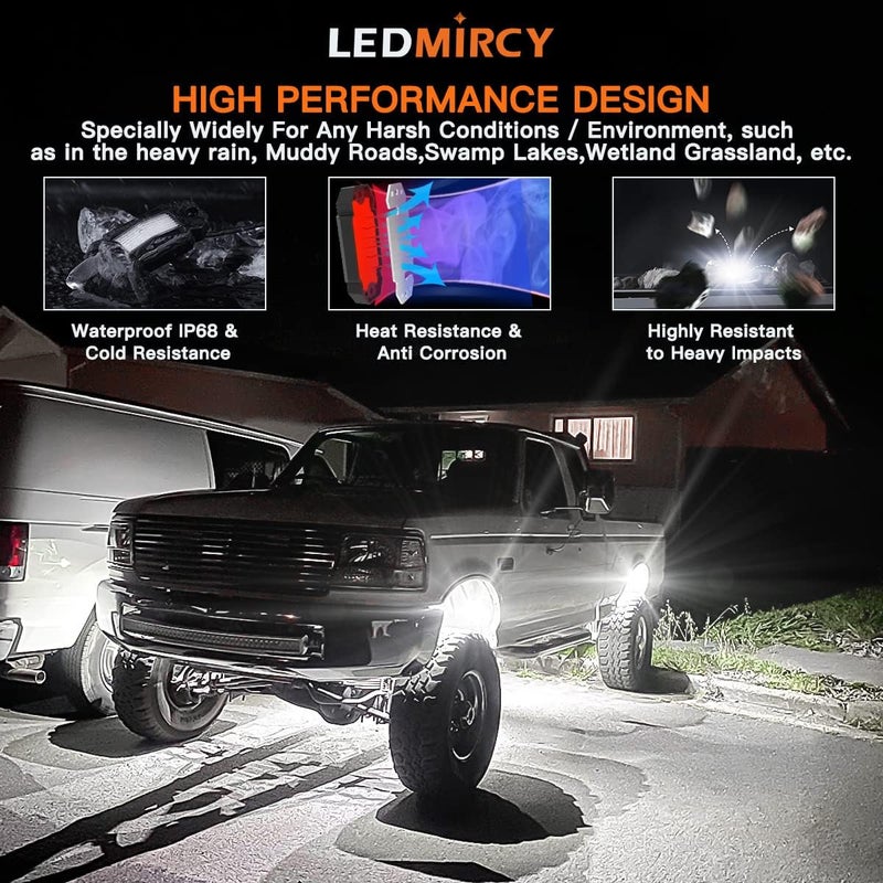 LEDMIRCY Pure White Rock Lights Kit with Switch Wire Harness 12PCS LED Rock Lights White for Off Road Trucks ATV UTV SUV RZR Underglow Trail Rig Light High Power Under Body Waterproof Shockproof - Image 2